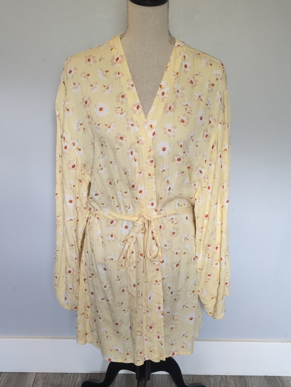 Billabong Yellow Floral Daisy Kimono Wrap Robe S/M NWT